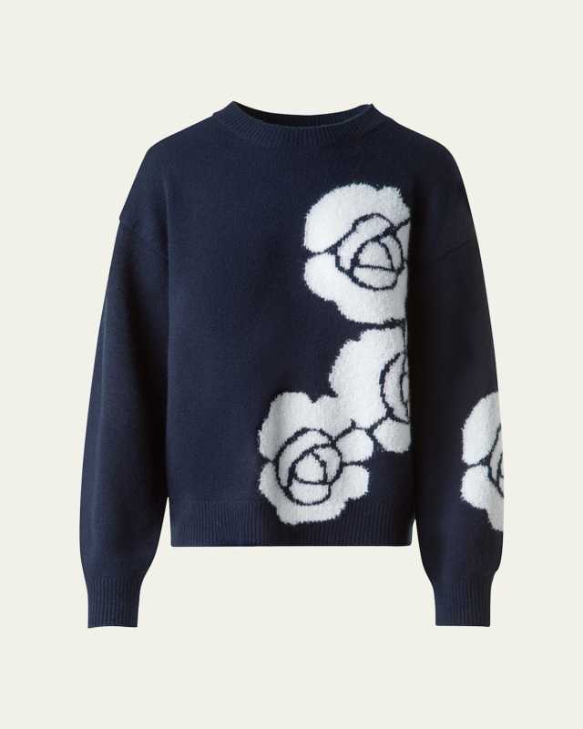 3D Anemone Intarsia Cashmere-Silk Sweater